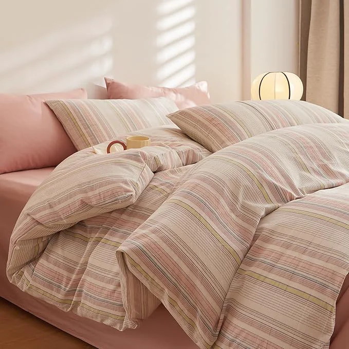 Flexible EAVD Striped Comforter Set King Multi-Color Striped Bedding Comforter Set 3 Pieces Farmhouse Geometric Bedding Set with 2 Pillowcases for All-Season Soft Fluffy Lightweight Contemporary