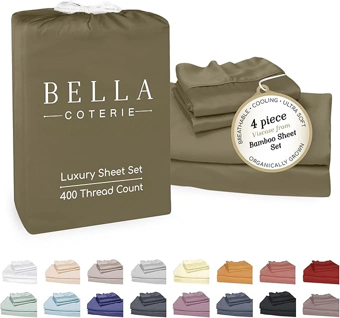 Superior Bella Coterie Luxury Bamboo Viscose Full Size Sheet Set Organically Grown Ultra Soft Cooling for Hot Sleepers 18 quot Deep Pocket Olive Exclusive