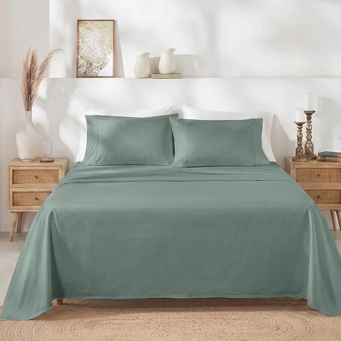 Enhanced California Design Den Split King Sheets Sets for Adjustable Bed – Soft 400 Thread Count Sateen Natural Cotton Sheets with Deep Pockets Breathable and Durable Bedding Set – Sage Green Official
