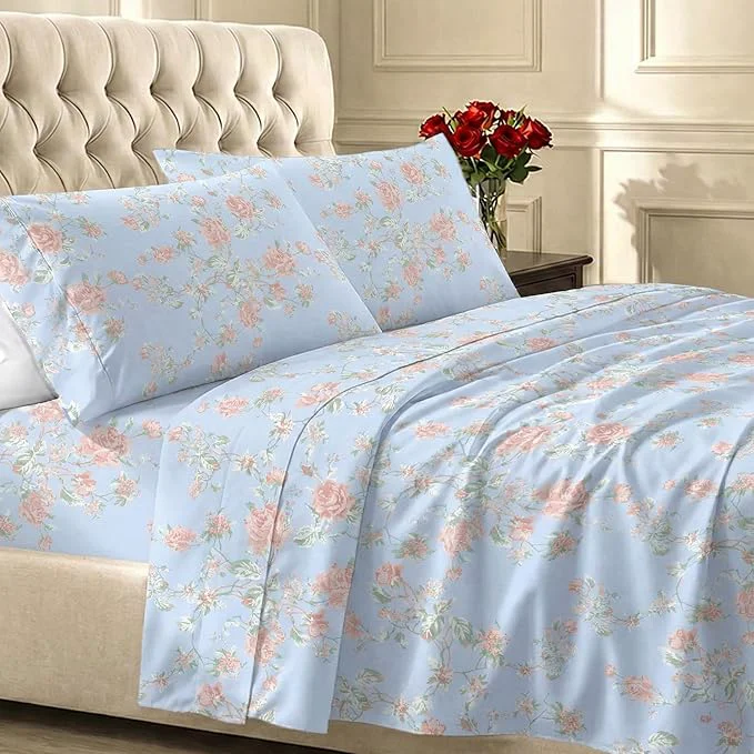 User-Friendly California Design Den Floral Deep Pocket Twin Sheets Set – 400 Thread Count Sateen Natural Cotton Sheets and Durable Bedding Set – Antique Rose Official