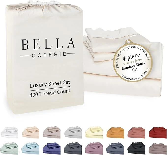 Easy-to-Use Bella Coterie Luxury Bamboo Viscose King Size Sheet Set Organically Grown Ultra Soft Cooling for Hot Sleepers 18 quot Deep Pocket Ivory Artisan
