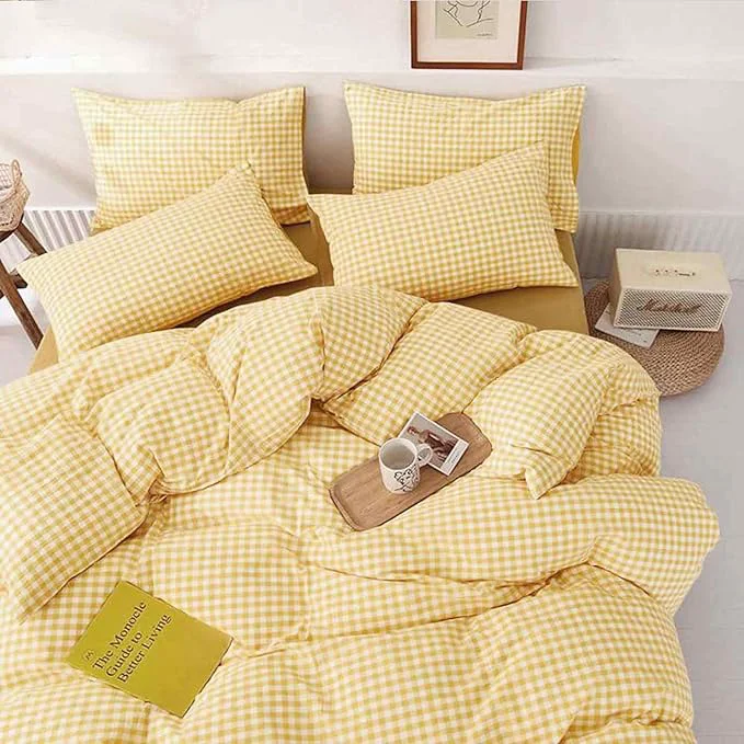 Traditional ETDIFFE Full Size Yellow Comforter Set 3 Piece Farmhouse Gingham Grid Bed Set – Lightweight Buffalo Checkered Plaid Microfiber Down Comforter 80×90 First-Class