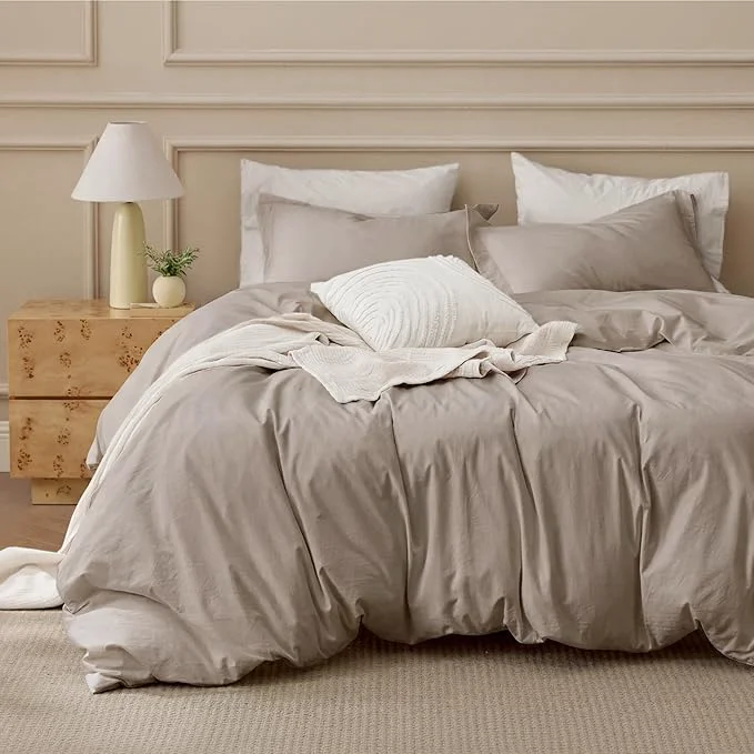 Crafted Bedsure Washed Cotton Duvet Cover Cal King Size – Tannish Linen Grey Minimalist Cotton Duvet Cover for All Seasons – Plain Simple Bedding Set Tannish Linen Grey Cal King 104 quot x98 quot Enhanced