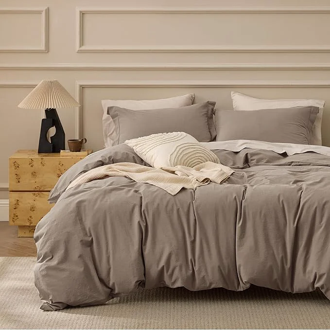 Crafted Bedsure Washed Cotton Duvet Cover Queen Size – Light Brown Minimalist Bedding Set Linen Like – PureWoven Plain Simple amp Soft Comforter Cover 3-Piece 3 Pieces Light Brown Queen 90 quot x90 quot Flexible