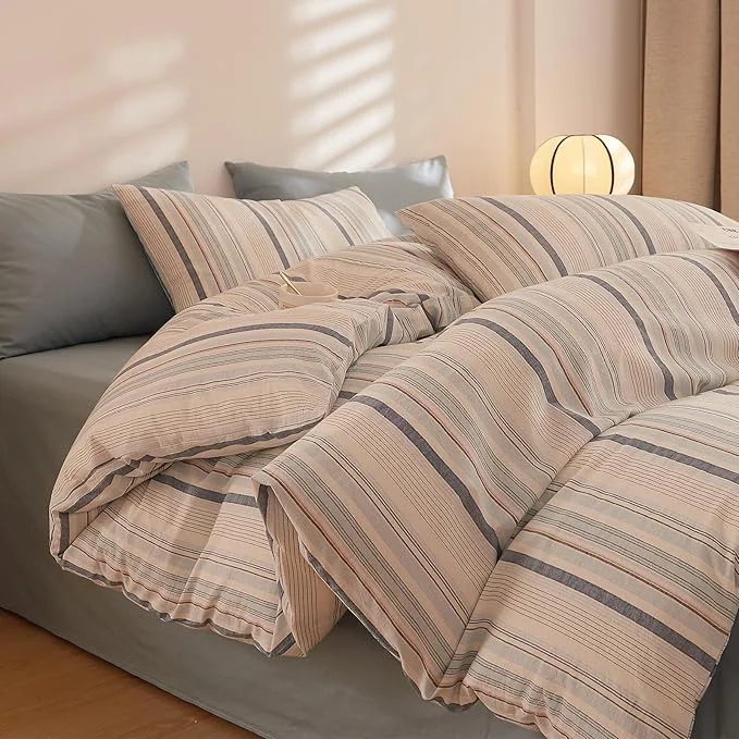 Sophisticated EAVD Striped Comforter Set Twin XL Pink Striped Bedding Comforter Set 3 Pieces Farmhouse Geometric Bedding Set with 2 Pillowcases for All-Season Soft Fluffy Lightweight Reusable
