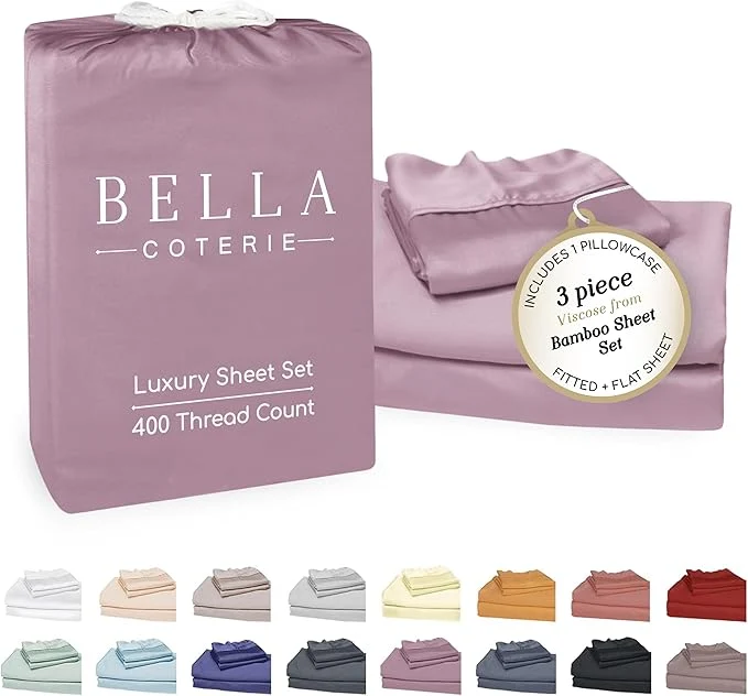 Traditional Bella Coterie Luxury Bamboo Viscose Twin Size Sheet Set Organically Grown Ultra Soft Cooling for Hot Sleepers 18 quot Deep Pocket Lilac Elegant