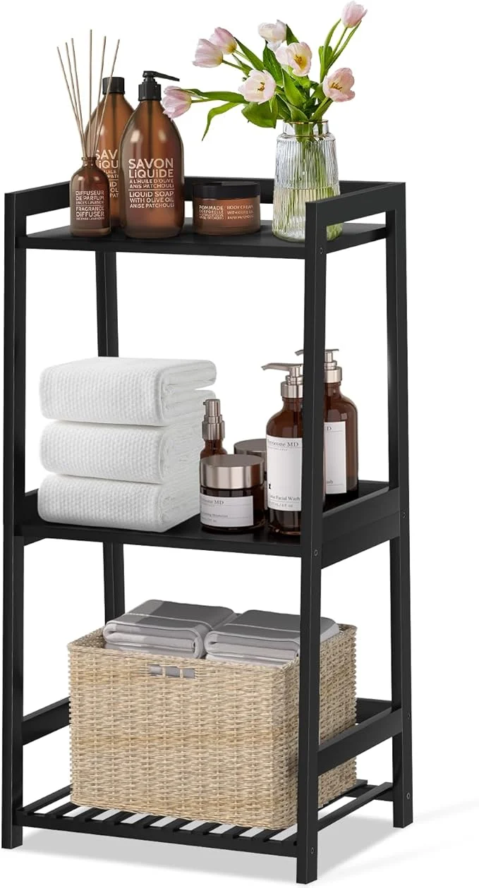 Effective POXAKA 3 Tier Bamboo Bathroom Shelves Ladder Shelf Lightweight