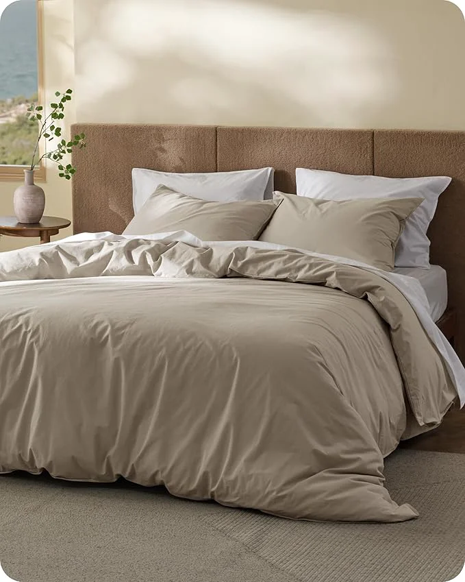 Top-Quality Bedsure Cotton Duvet Cover King – Luxury Slub Weave Cotton Duvet Cover Set PureWoven Bedding Set with a Linen Like Textured Easy Change Tannish Linen Grey 104 quot x 90 quot Reusable