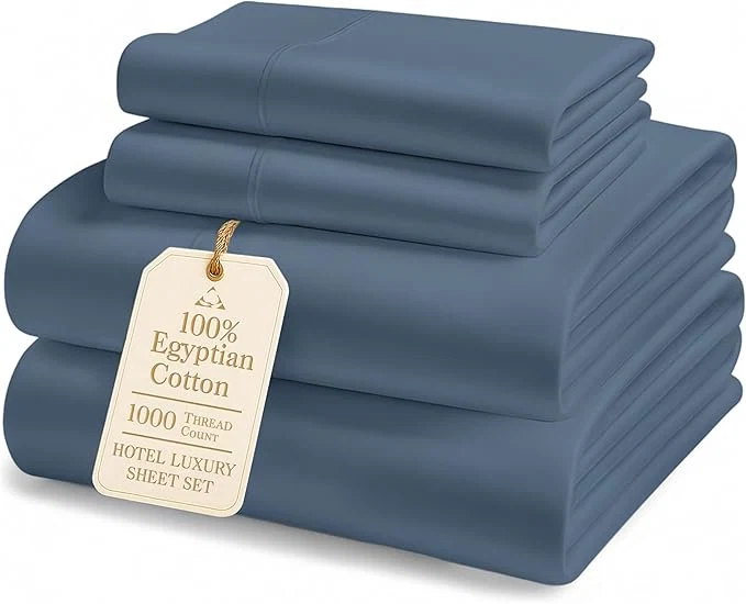 Reliable Egyptian Cotton Queen Bed Sheets Set – 1000 Thread Count Autthentic Long Staple Cotton Bed Sheets Breathable Winter Comfort Ultra-Soft Hotel Luxury Comfort with 15 quot Deep Pocket – Estate Blue Reusable