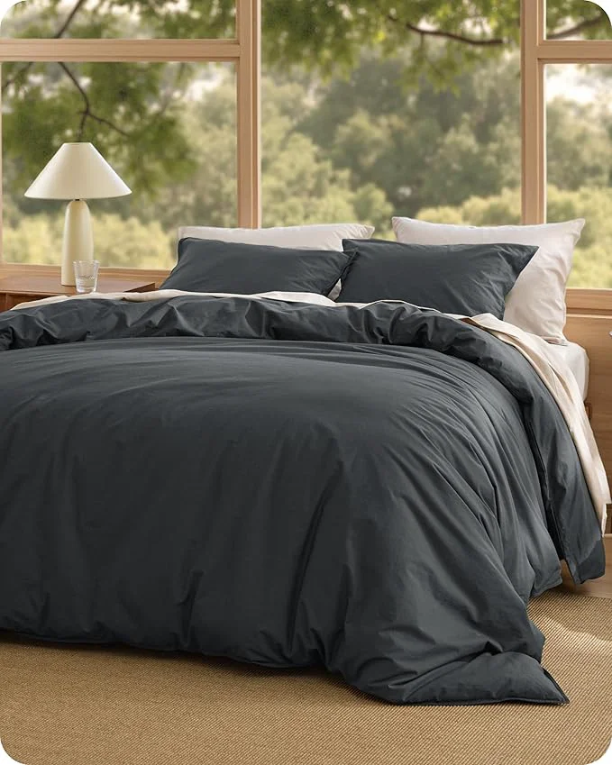 Modern Bedsure Cotton Duvet Cover Oversized King – Luxury Slub Weave Cotton Duvet Cover Set PureWoven Bedding Set with a Linen Like Textured Easy Change Charcoal 120 quot x 98 quot Smart