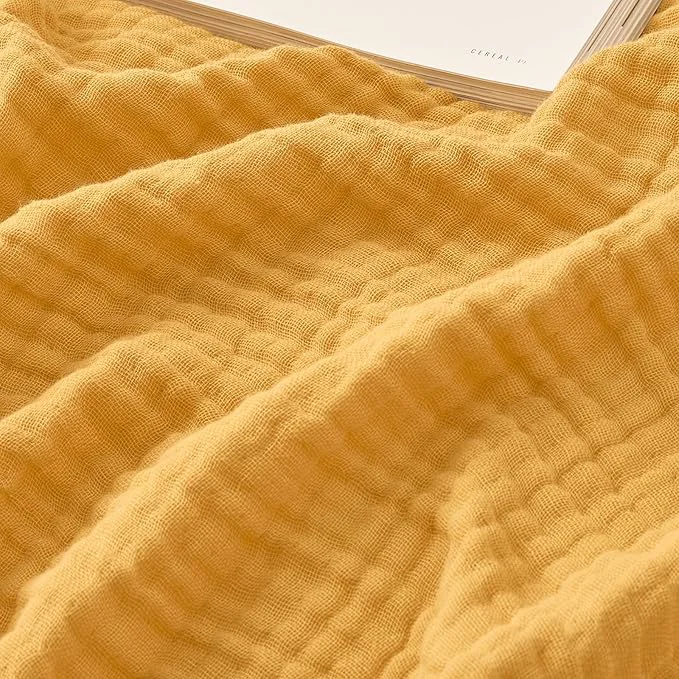 Flexible EMME Cotton Muslin Large Throw Blanket Couch Breathable Gauze Soft Lightweight Bed Blankets Adults Heather Yellow 50 quot x70 quot Pure