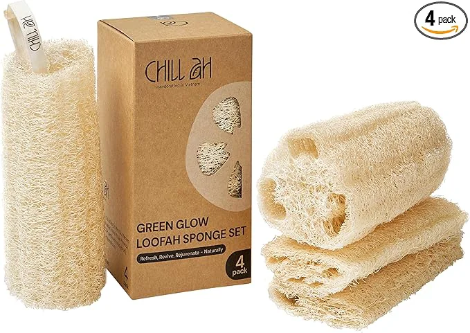 Unique Chill Ah Natural Loofah Sponge Set – Plant-Based Biodegradable Bath Effective