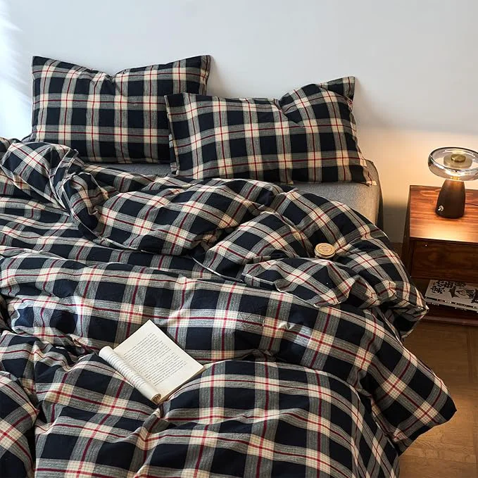 Outstanding EAVD Vintage Black Plaid Gingham Comforter Set Twin XL Soft Washed Cotton Black amp Green amp Red Grid Checkered Bedding Set with 2 Pillowcases Farmhouse Retro Plaid Comforter Set for All-Season Authentic