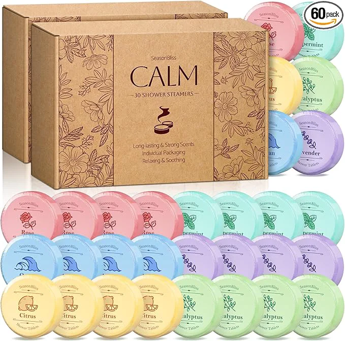 Exclusive Shower Steamers 60 PCS with Individually Wrapped Shower Bombs Casual