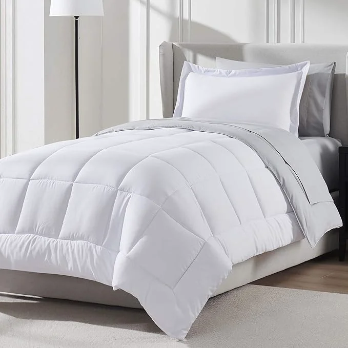 Sophisticated Nestl 5 Piece Twin Comforter Set – White Reversible Bed in a Bag – Complete Twin Size Bedding Set with Sheets Pillowcase and Sham Casual