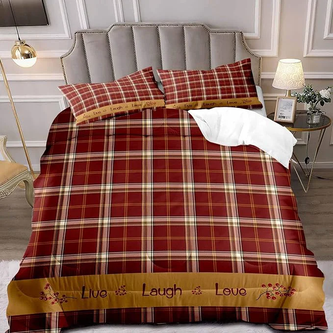 First-Class LUVIVIHOME 2PCS Red Gingham Comforter Set Twin Size Red Berry Check Bed Set Grid Checkered Quilt Farmhouse Bedding Check Primitive Country Rustic Vintage Buffalo Plaid Comforter 1 Pillow Sham Elegant