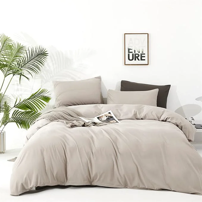 Authentic Houseri Cream Khaki Comforter Set – Cal King Oatmeal Bedding Taupe Comforter California King Size Modern Light Color Tan Bedding Set Practical