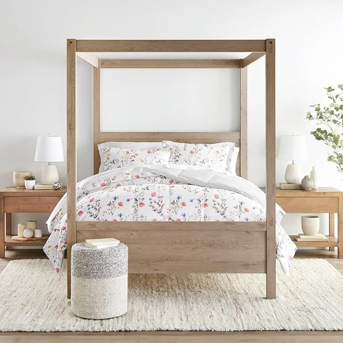Enhanced LINENS amp HUTCH Comforter Set Patterned Microfiber All Season Down- Ultra Soft Bedding in Meadow Floral Stripe – Twin TwinXL Meadow Floral Stripe Pink Eco-Friendly