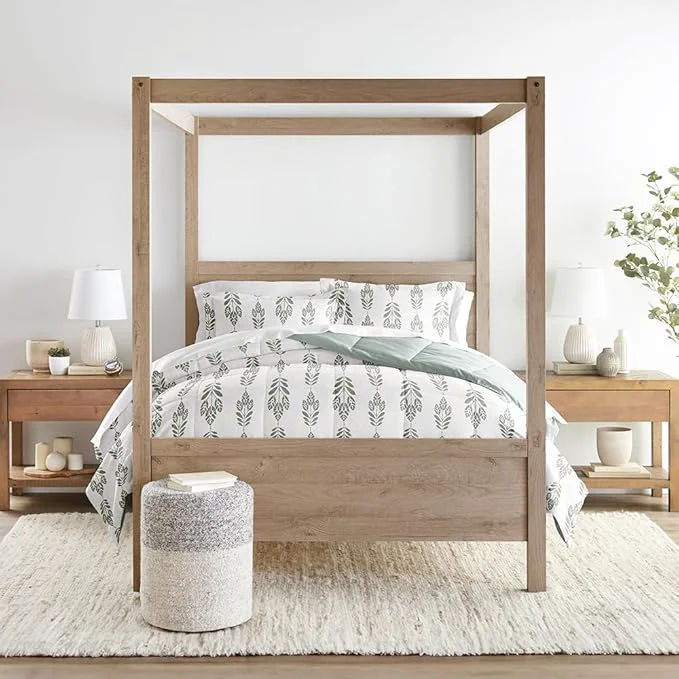 Dependable LINENS amp HUTCH Comforter Set Patterned Microfiber All Season Down- Ultra Soft Bedding in Folk Leaves – King Cal-King Folk Leaves Eucalyptus Pure