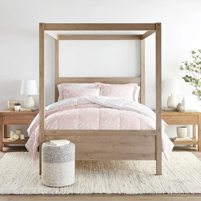Smart LINENS amp HUTCH Comforter Set Patterned Microfiber All Season Down- Ultra Soft Bedding in Pressed Flowers – Full Queen Pressed Flowers Pink Functional