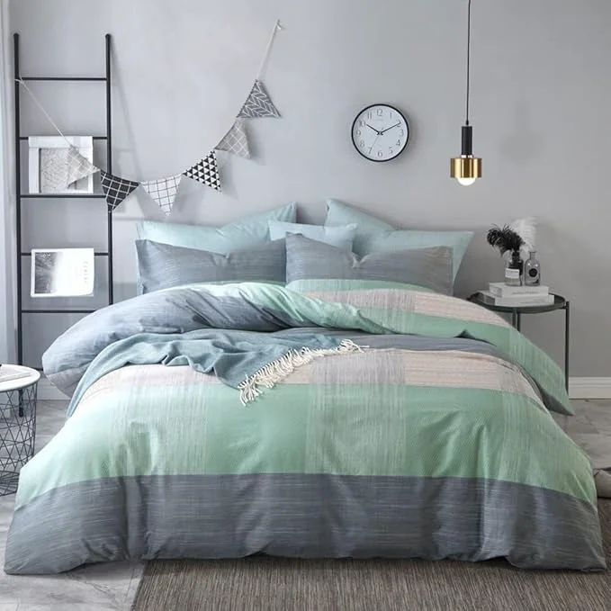 Fine Crafted VM VOUGEMARKET Geometric Comforter Set Twin Blue Mint Green Patchwork Bedding Comforter with 2 Pillowcases Modern Style Lightweight Soft Twin Comforter Set Fashionable