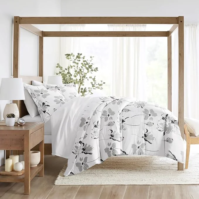 Fashionable LINENS amp HUTCH Comforter Set Patterned Microfiber All Season Down- Ultra Soft Bedding in Magnolia – Twin TwinXL Magnolia Light Gray Consistent