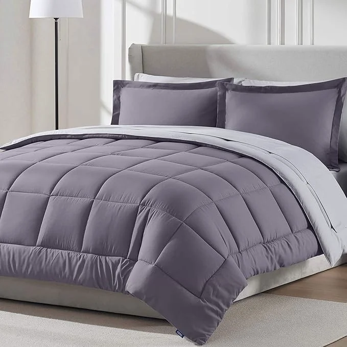 Trendy Nestl 7 Piece California King Comforter Set – Grayish Purple Reversible Bed in a Bag – Complete Cal King Size Bedding Set with Sheets Pillowcases and Shams Safe