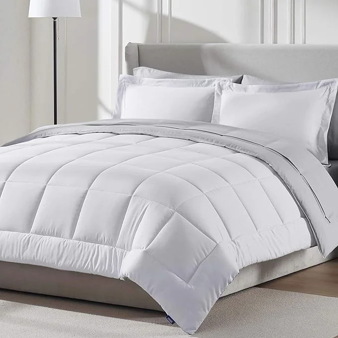 Smooth Nestl 7 Piece Queen Comforter Set – White Reversible Bed in a Bag – Complete Queen Size Bedding Set with Sheets Pillowcases and Shams Fashionable