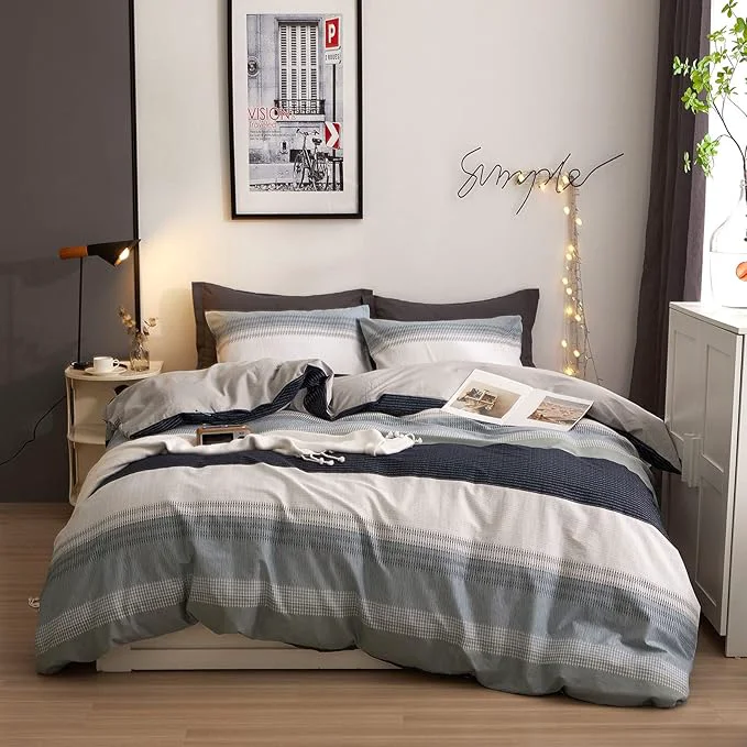 Reliable VM VOUGEMARKET Modern Comforter Set Twin Gray Blue Stripes Bedding Comforter with 2 Pillowcases Modern Style Lightweight Soft Twin Comforter Set for Boys Premium