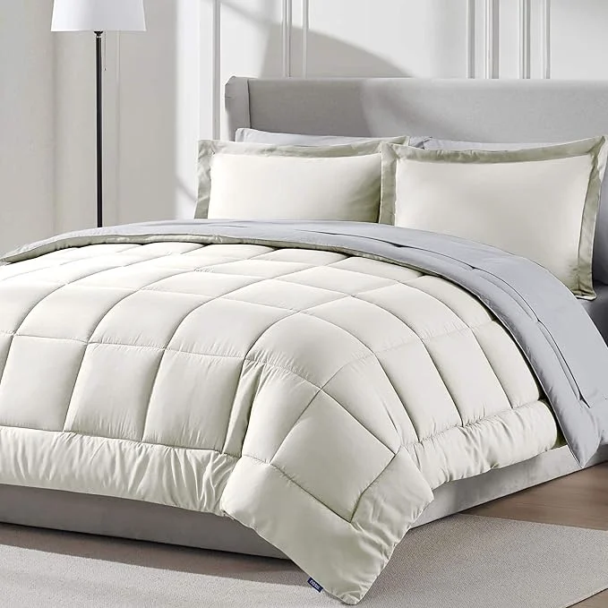 High-Performance Nestl 7 Piece King Comforter Set – Off White Reversible Bed in a Bag – Complete King Size Bedding Set with Sheets Pillowcases and Shams Trusted