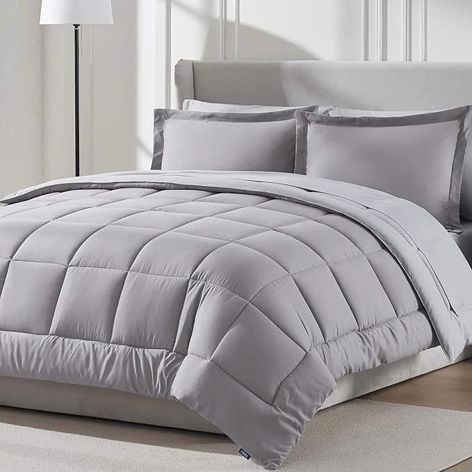 Elegant Nestl 7 Piece King Comforter Set – Grey Lavender Reversible Bed in a Bag – Complete King Size Bedding Set with Sheets Pillowcases and Shams Optimized