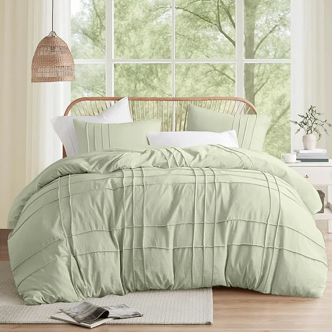 Carefully Designed Comfort Spaces Sage Queen Comforter Set – 3 Pieces Pintuck Pleated Bedding Sets Queen All Season Lightweight Extra Softness Pre-Washed Microfiber Queen Bed Set Shams Full Queen AM10-0135 High-Grade