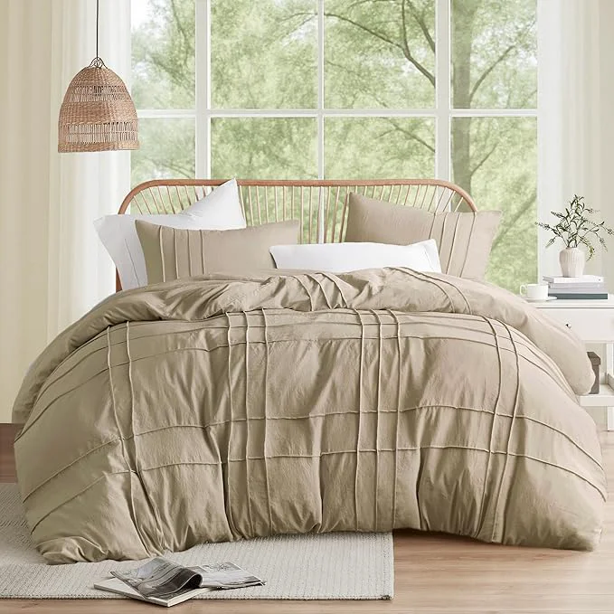 Reliable Comfort Spaces Khaki King Size Comforter Set – 3 Pieces Pintuck Pleated Bedding Sets All Season Lightweight Extra Softness Pre-Washed Microfiber King Bed Set Shams King Responsible