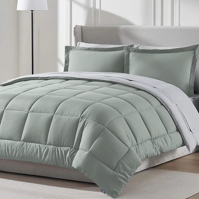 World-Class Nestl 7 Piece King Comforter Set – Sage Green Reversible Bed in a Bag – Complete King Size Bedding Set with Sheets Pillowcases and Shams Environmentally Friendly