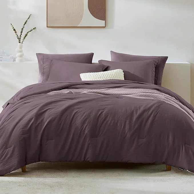 Versatile WRENSONGE Super King Plus Comforter Set – 7 Pieces Artic Plum Soft Bed in a Bag Super King Plus with Fitted Sheet Flat Sheet 2 Pillow Shams and 2 Pillowcases- Warm Bedding Sets for All Season Consistent