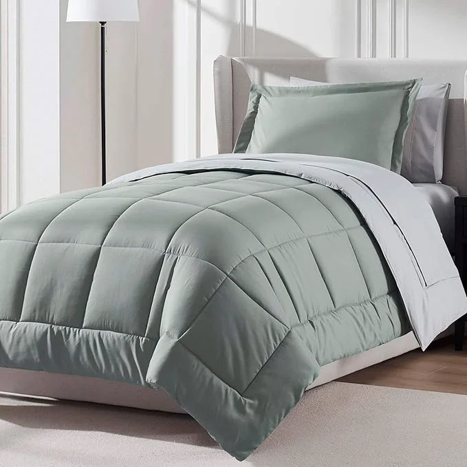 Convenient Nestl 5 Piece Twin XL Comforter Set – Sage Green Reversible Bed in a Bag – Complete Twin XL Size Bedding Set with Sheets Pillowcase and Sham Comfortable