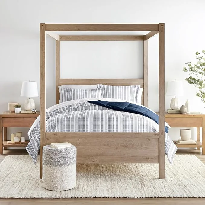 Durable LINENS amp HUTCH Comforter Set Patterned Microfiber All Season Down- Ultra Soft Bedding in Farmhouse Dreams – King Cal-King Farmhouse Dreams Navy Relaxed