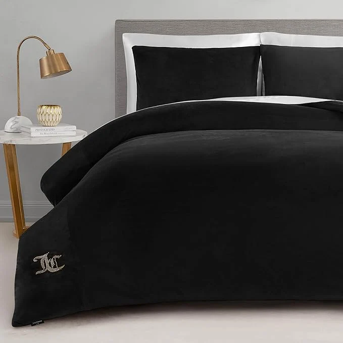 Excellent Juicy Couture Black Velour Twin Twin XL Comforter Set – 2 Piece Luxury Bedding Ensemble Solid