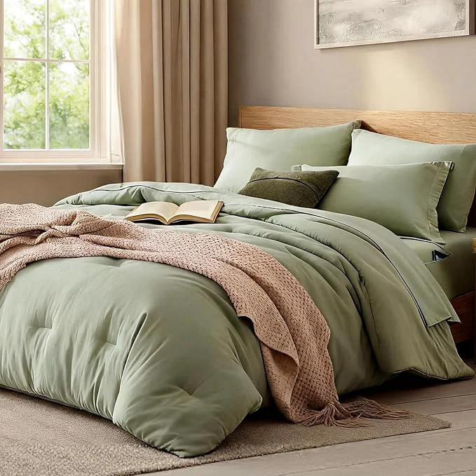 Original Design WRENSONGE Full Size Comforter Set- 7 Pieces Sage Green Bed in a Bag Full Size Comforter with Fitted Sheet Flat Sheet 2 Pillow Shams 2 Pillowcases Warm Bedding Sets for All Season Selected