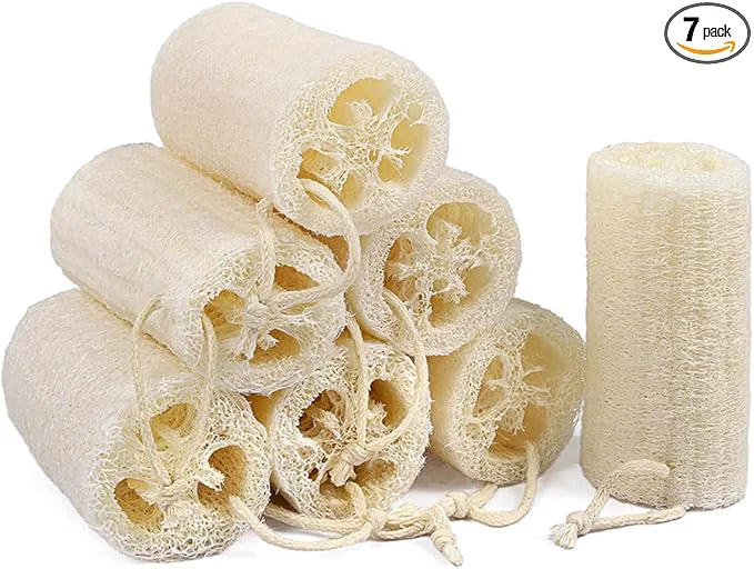 Secure 7 Pack Natural Loofah Body Scrubber Sponge 5 Inches Organic Luffa Premium