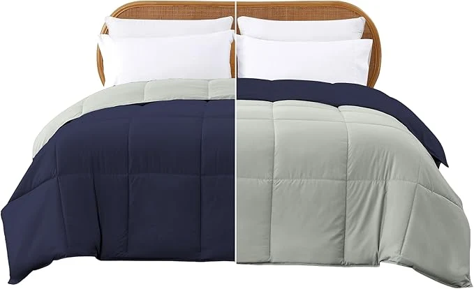 Comfortable Modern Threads Down Reversible Comforter Navy Silver Twin First-Class