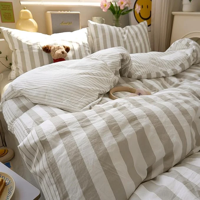Tan Striped King Size Comforter Set Fluffy Down Bedding Set Light Brown Boho Cozy Cute Bedding Comforter Sets Soft All Season Farmhouse Breathable Bed Comforter with 2 Pillowcases Exclusive