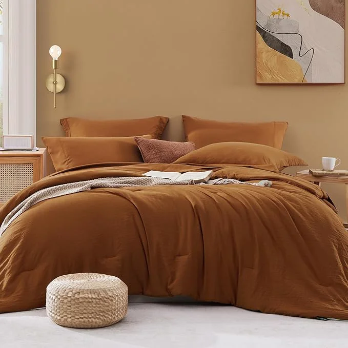 Solid WRENSONGE Oversize King Size Comforter Sets- 7 Pieces Soft Terracotta Bed in a Bag with Fitted Sheet Flat Sheet 2 Pillow Shams 2 Pillowcases Warm Bedding Sets for All Season Refined