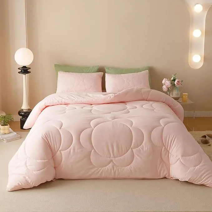 Top-Quality Cottonight Pink Sunflower Comforter Set Full Blush Pink Floral Bedding Set Women Girls Boho Farmhouse Chic Blanket Quilts Soft Breathable Baby Pink Full Size 3 Piece Bedding Set for Full Bed Specialty