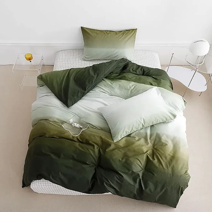 Proven Cottonight Gradient Army Green Comforter Set King Dark Green Bedding Comforter Set Gradient Grey and Green Blanket Quilts Modern Soft Breathable Aesthetic Green Bedding Set for Women Men Practical