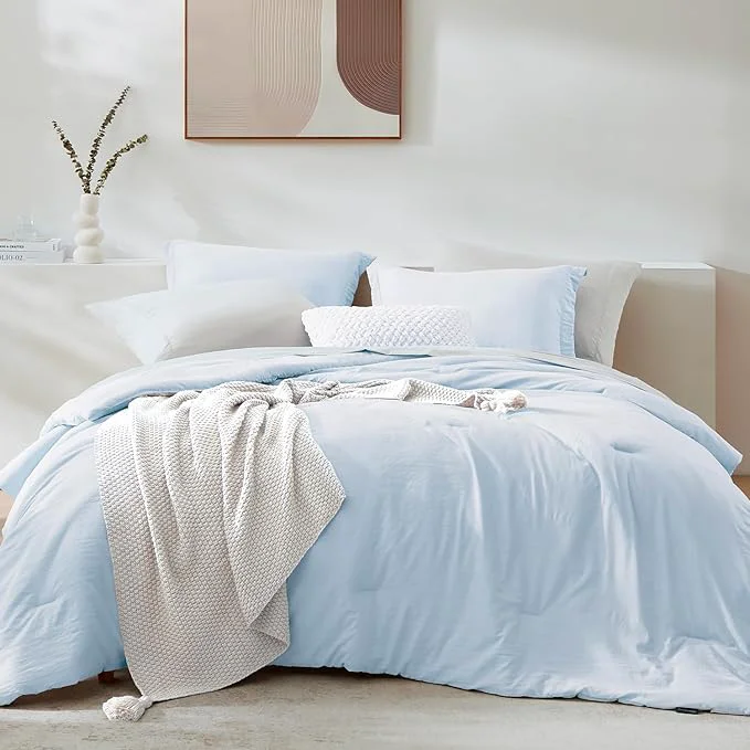 World-Class WRENSONGE Queen Comforter Set – 7 Pieces Ice Blue Soft Bed in a Bag Queen with Fitted Sheet Flat Sheet 2 Pillow Shams and 2 Pillowcases- Warm Bedding Sets for All Season Certified