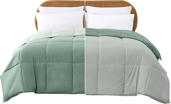 Specialty Modern Threads Down Reversible Comforter Ivory Sage Green Queen Prestigious