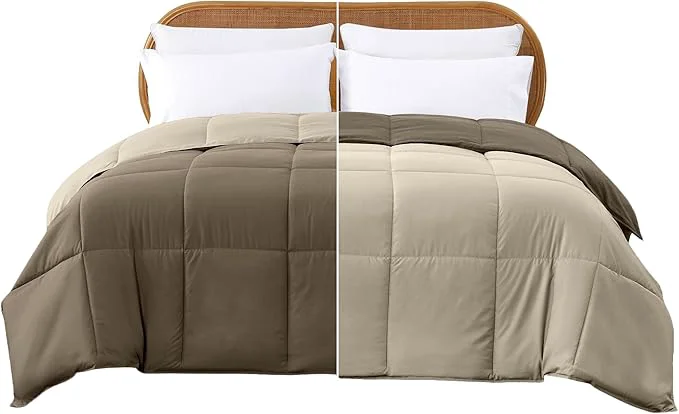 Original Design Modern Threads Down Reversible Comforter Taupe Champagne Twin Classic