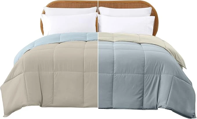 Expertly Made Modern Threads Down Reversible Comforter Beige Light Blue Queen Consistent