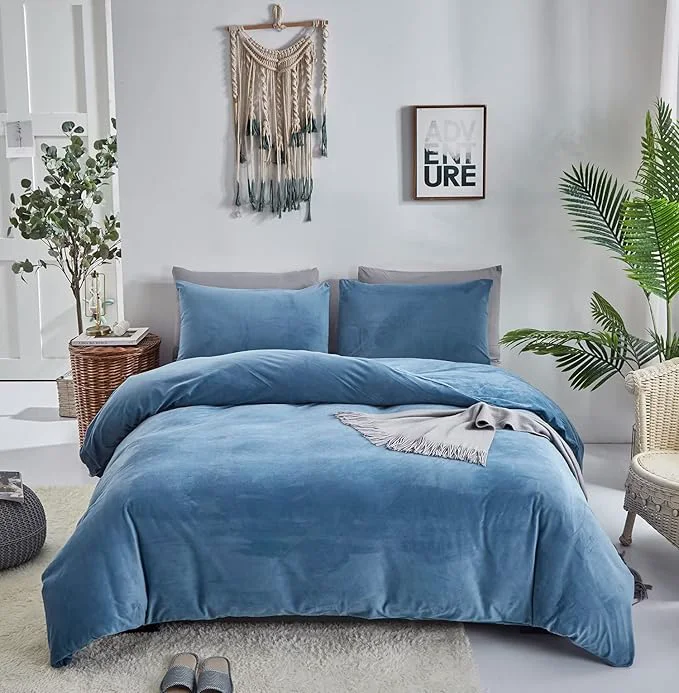 Crafted Houseri Velvet Blue Comforter Set Queen Light Bedding Fluffy Dusty Flannel Sets Furry Lake Sherpa Comforters Warm Fuzzy Blanket Queen 90 39 39 90 39 39 -Comforter Unique